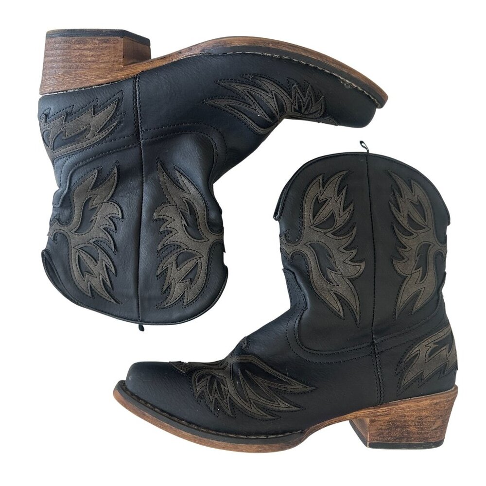 ROPER Women's Black Western Faux Leather Cowboy Boots With Stitching Design 6.5